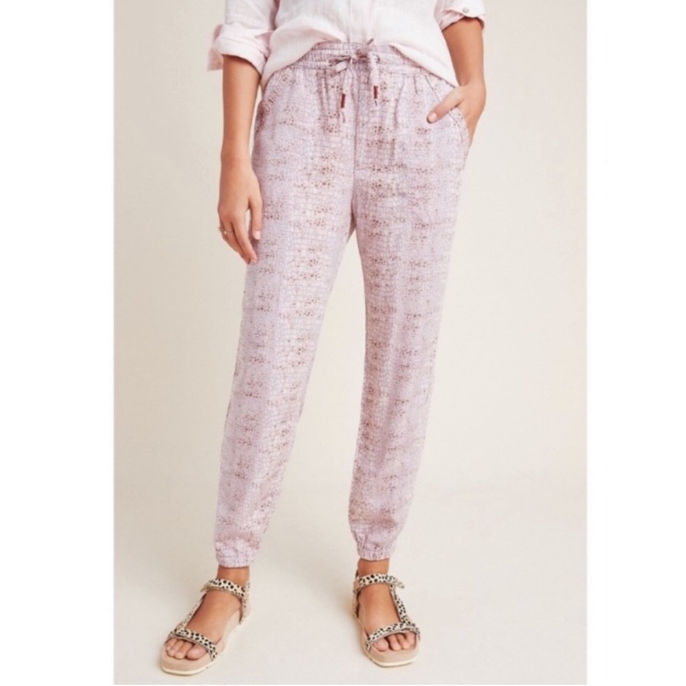 Anthropologie Orana pink reptile print joggers